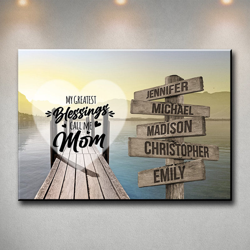 Lake Dock Color - Call Me Mom Multi-Names Premium Canvas