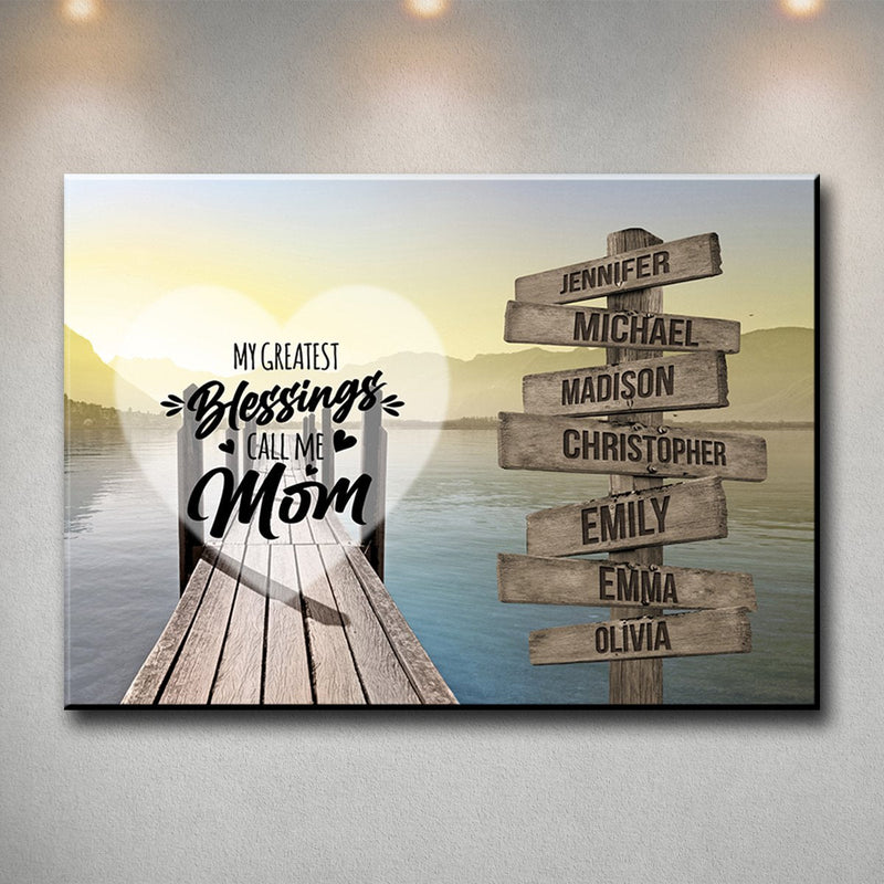 Lake Dock Color - Call Me Mom Multi-Names Premium Canvas