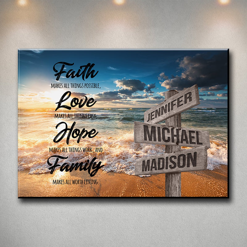 Ocean Sunset Faith Multi-Names Premium Canvas