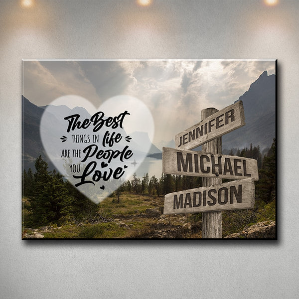 Mountain Range Heart Color Saying 3 Multi-Names Premium Canvas