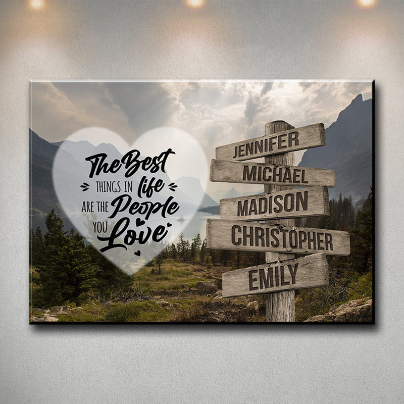 Mountain Range Heart Color Saying 3 Multi-Names Premium Canvas