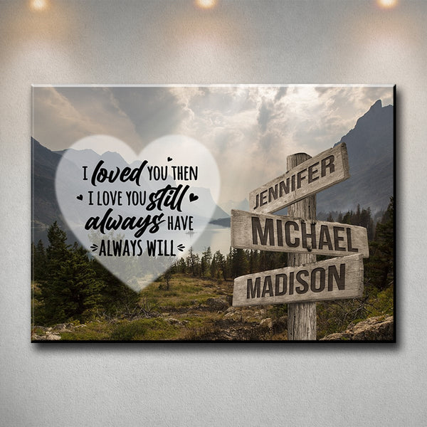 Mountain Range Heart Color Saying 1 Multi-Names Premium Canvas