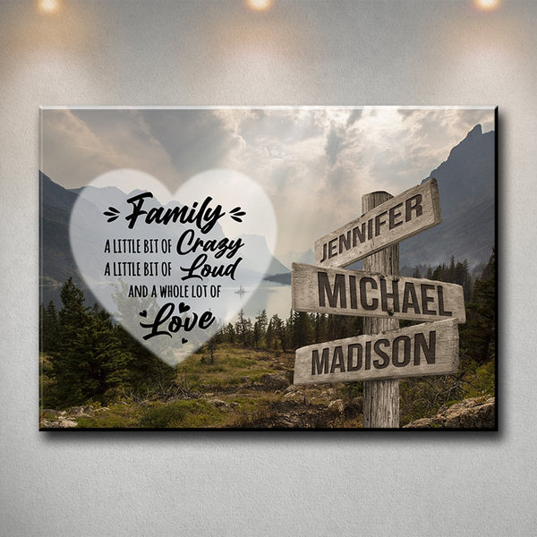 Mountain Range Heart Color Saying 2 Multi-Names Premium Canvas