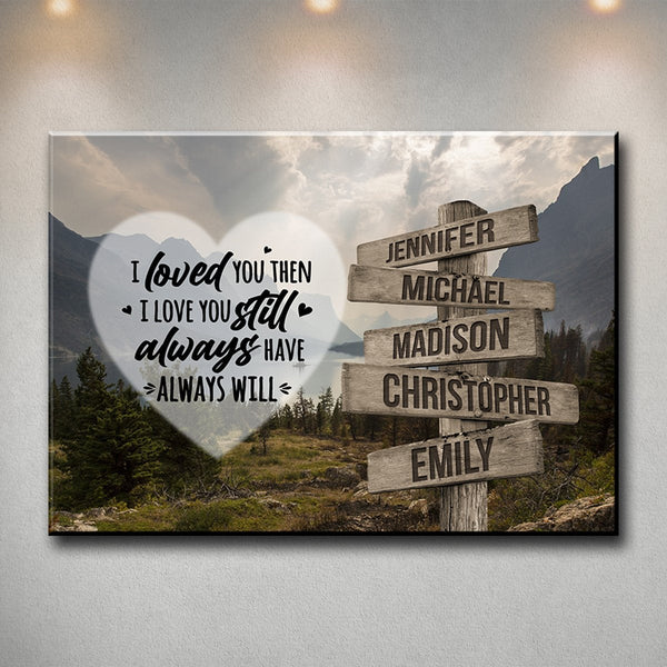 Mountain Range Heart Color Saying 1 Multi-Names Premium Canvas