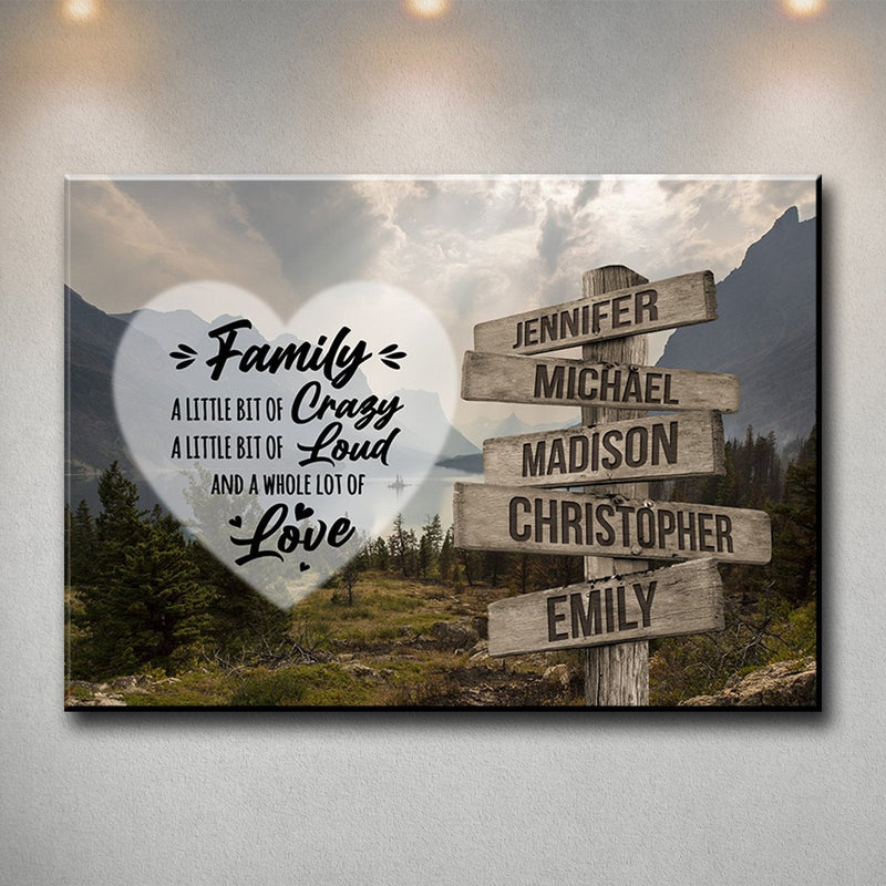 Mountain Range Heart Color Saying 2 Multi-Names Premium Canvas