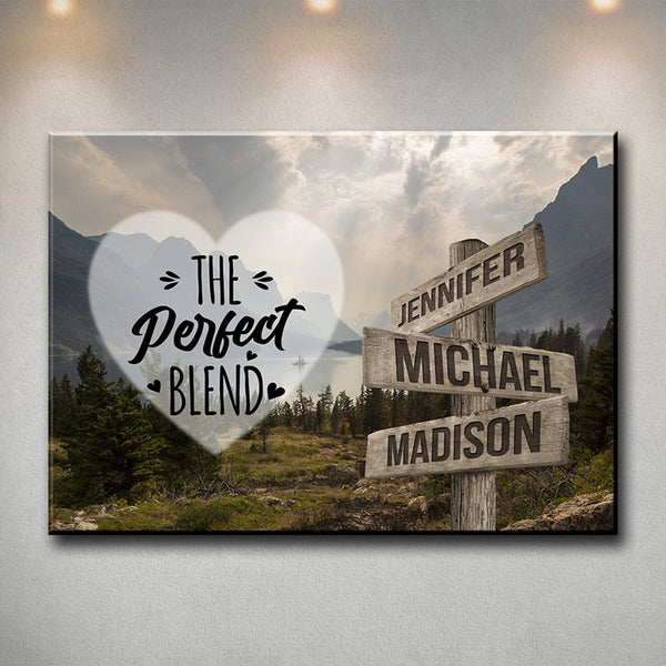 Mountain Range Heart Color Saying 4 Multi-Names Premium Canvas