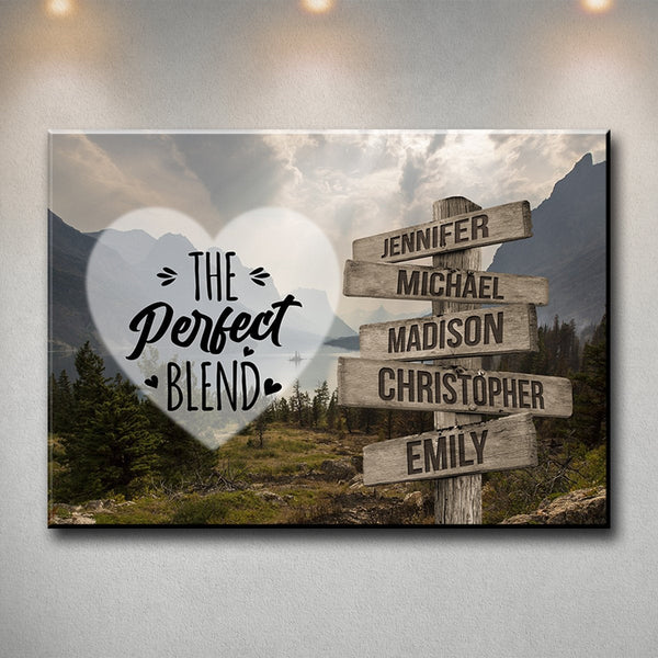 Mountain Range Heart Color Saying 4 Multi-Names Premium Canvas