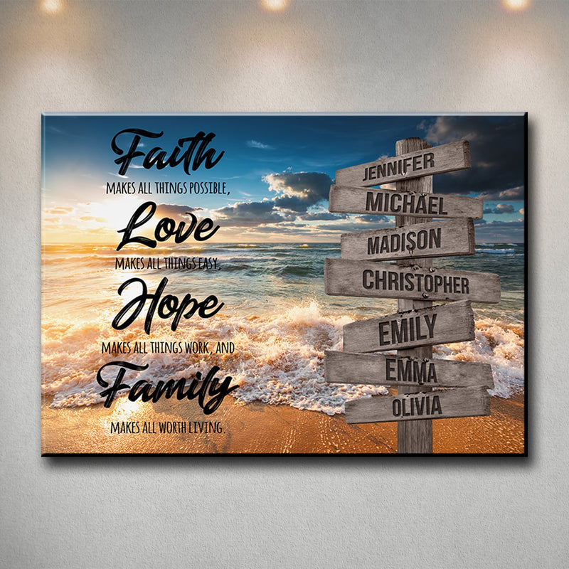 Ocean Sunset Faith Multi-Names Premium Canvas