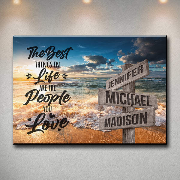 Ocean Sunset Color with Saying 3 Multi-Names Premium Canvas