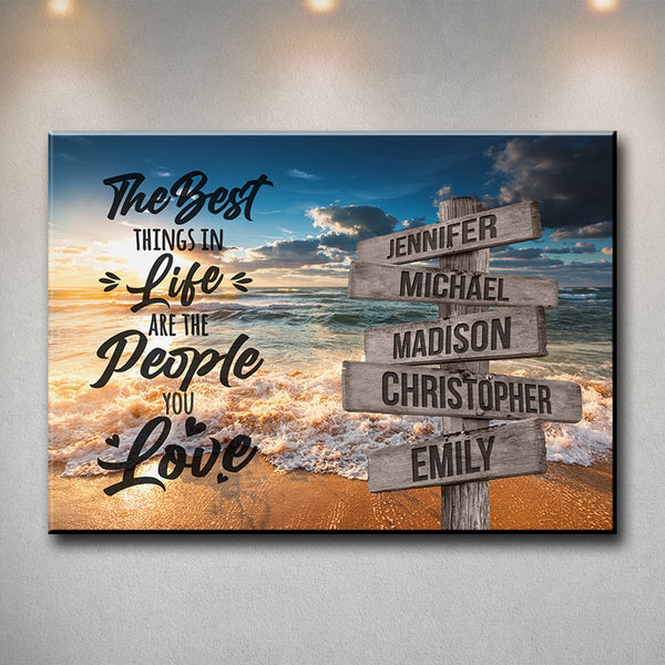 Ocean Sunset Color with Saying 3 Multi-Names Premium Canvas