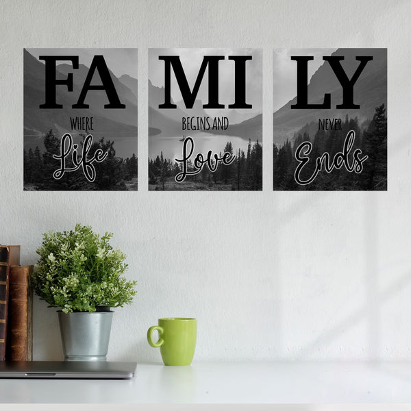 Where Life Begins - Mountain Range Family Poster Set