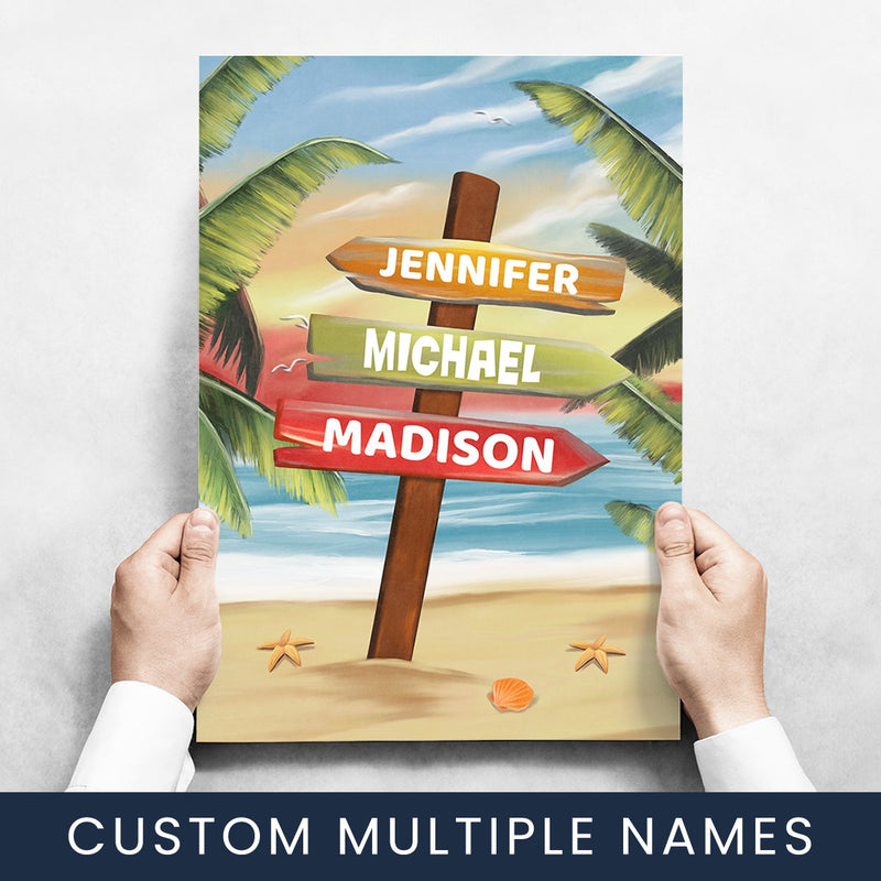 Drawing Beach Sign Color Multi-Names Poster