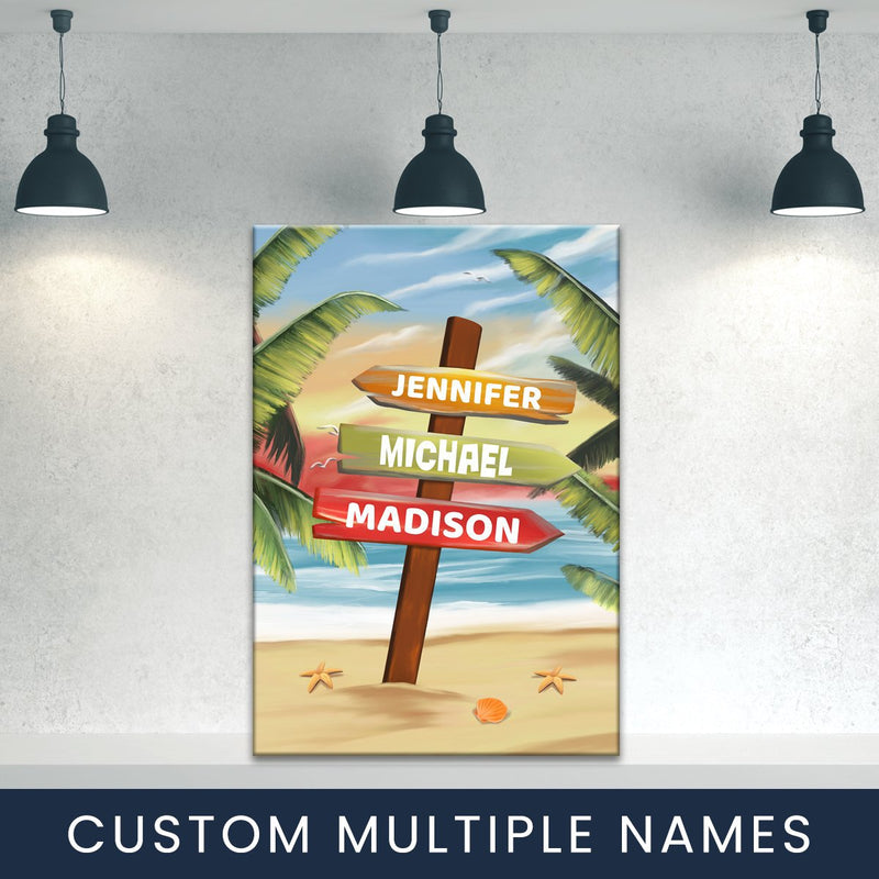 Drawing Beach Sign Color Multi-Names Premium Canvas