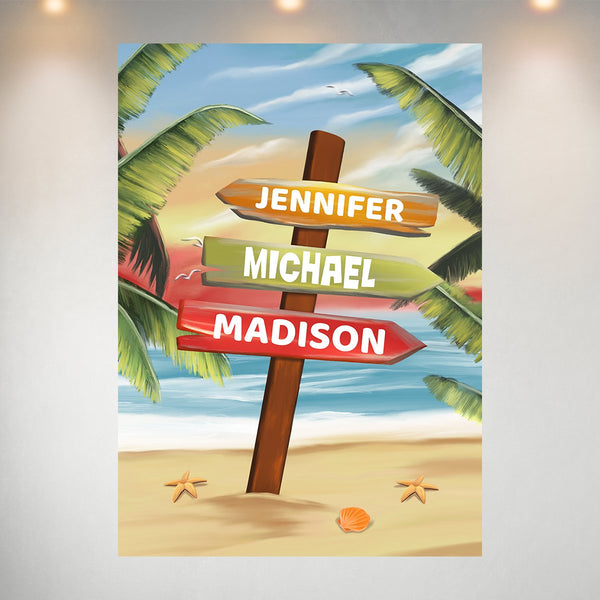 Drawing Beach Sign Color Multi-Names Poster