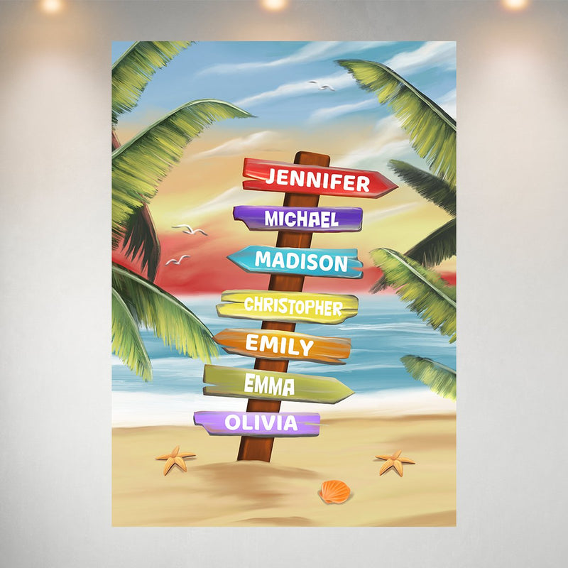 Drawing Beach Sign Color Multi-Names Poster