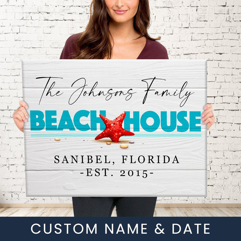 Family Beach House Sign Premium Canvas