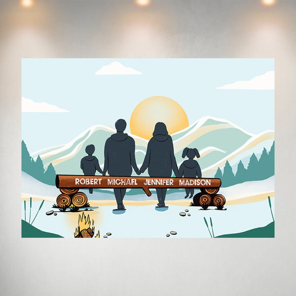 Family Camping Color Poster