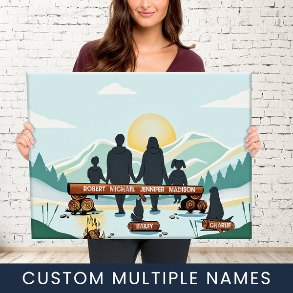 Family Camping Color Premium Canvas