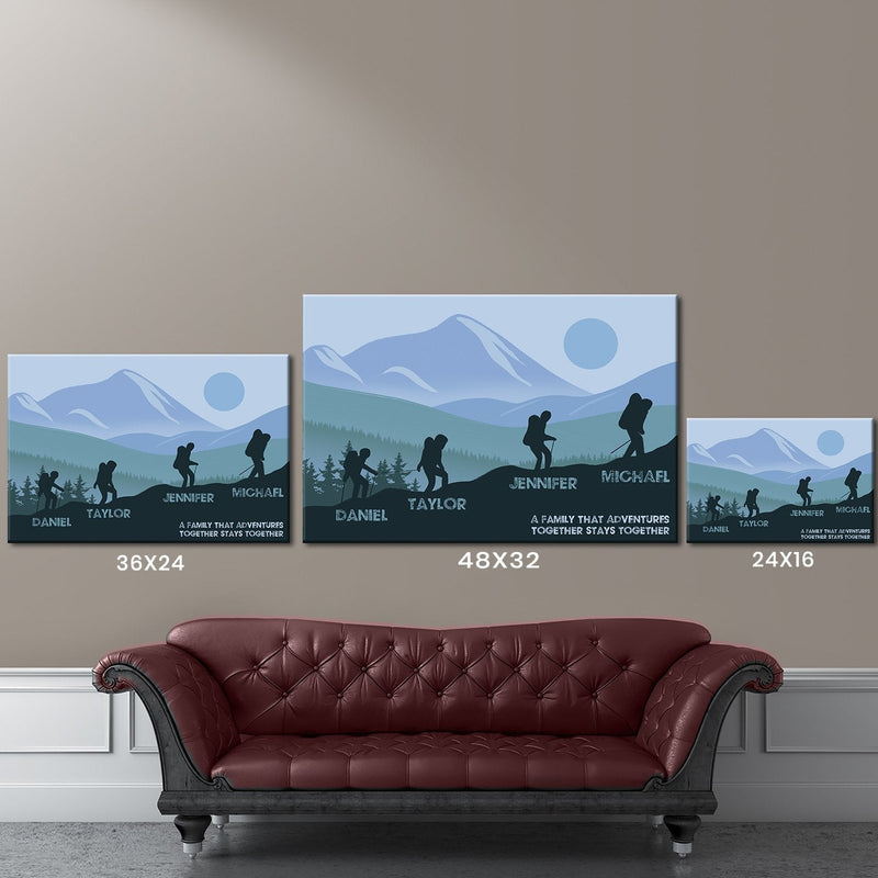 Family Adventures Blue Color Multi-Names Premium Canvas