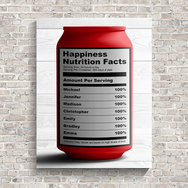 Happiness Nutrition Facts Names Premium Canvas