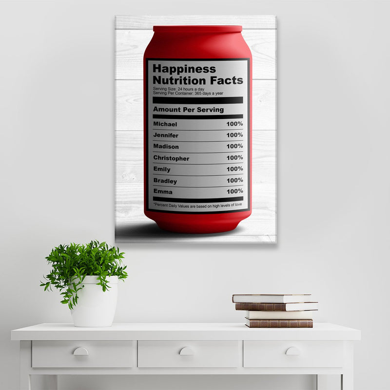 Happiness Nutrition Facts Names Premium Canvas