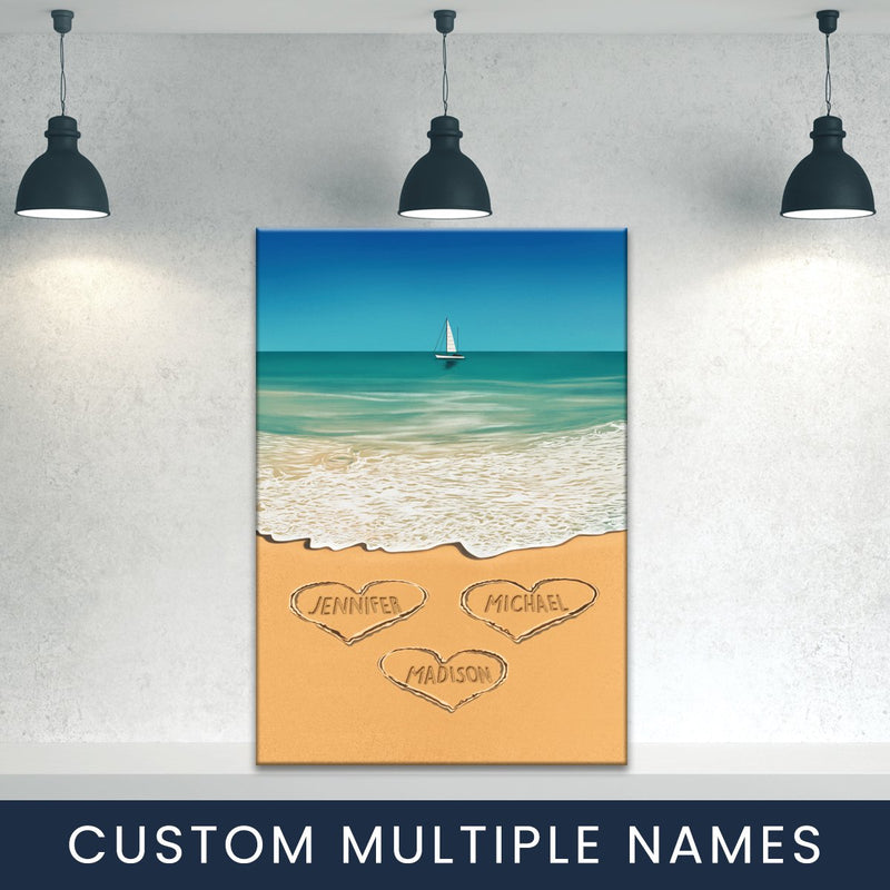 Heart in Sand Multi-Names Premium Canvas