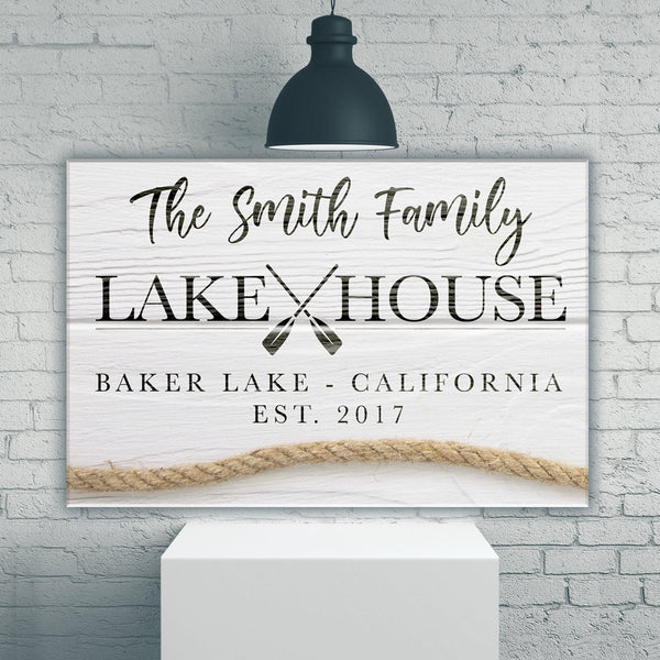 Family Lake House Sign Premium Canvas