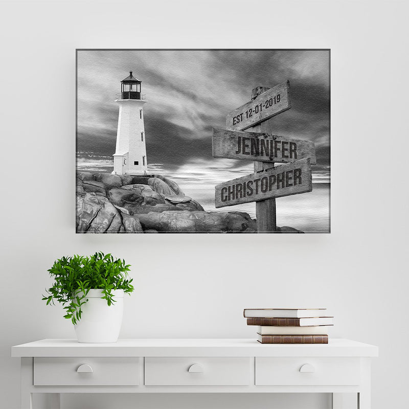 Lighthouse Sunset Names Premium Canvas