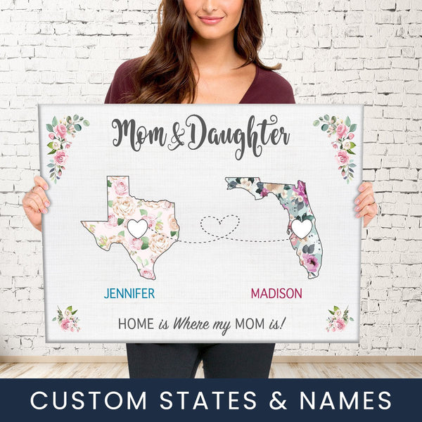Mom & Daughter State Floral Premium Canvas