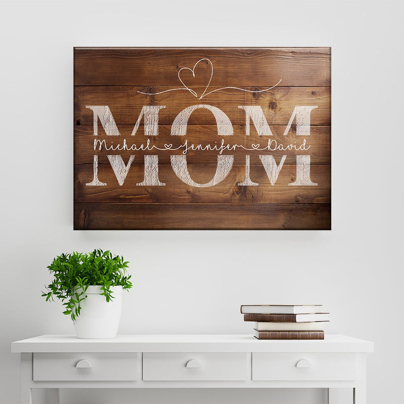 Mom Names Wood-Inspired Premium Canvas