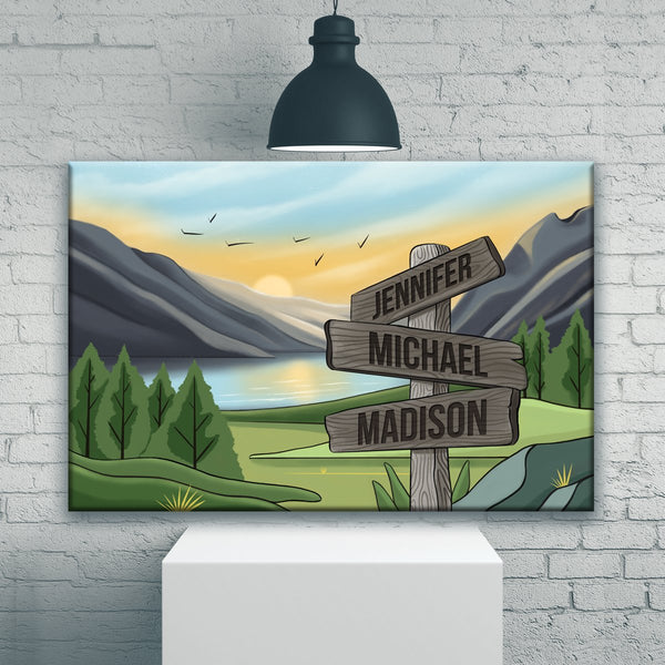 Mountain Range Art Color Multi-Names Premium Canvas