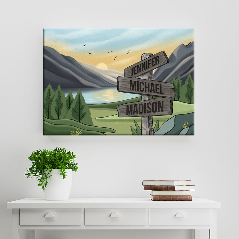 Mountain Range Art Color Multi-Names Premium Canvas