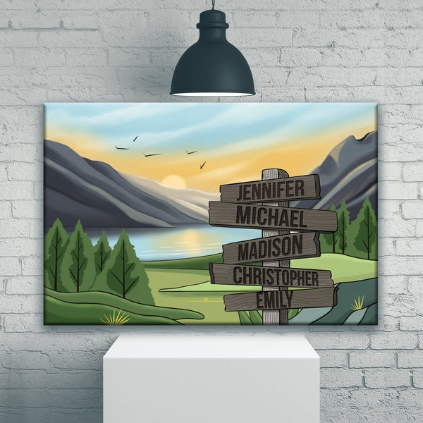 Mountain Range Art Color Multi-Names Premium Canvas