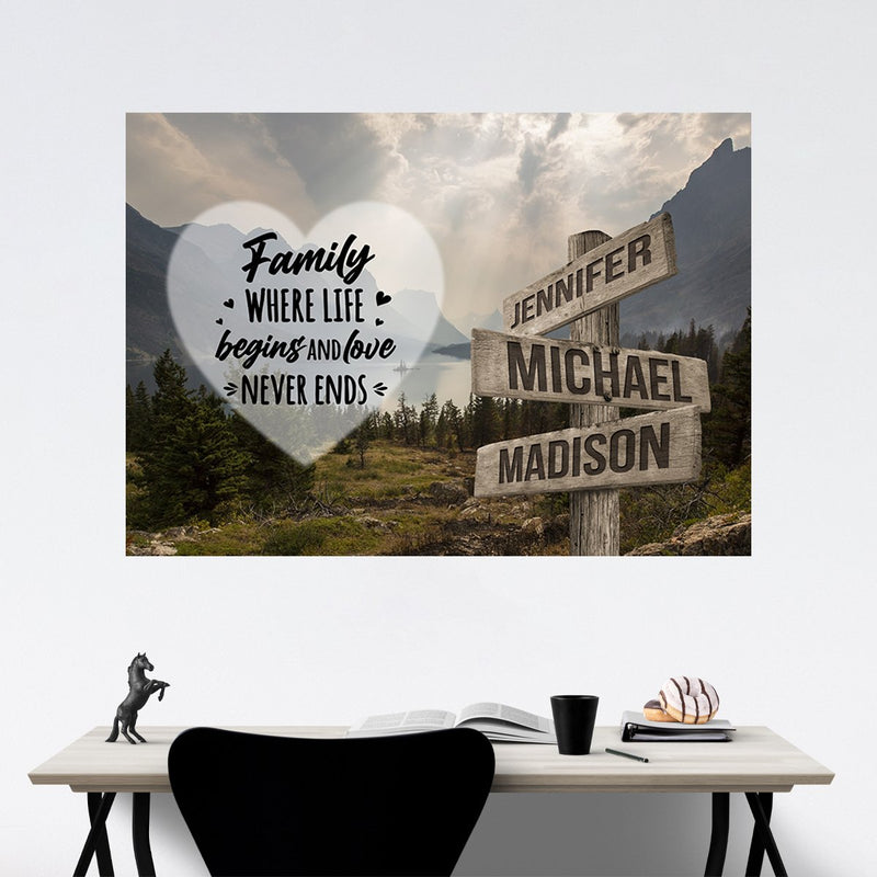 Mountain Range Heart Color Saying 6 Multi-Names Poster