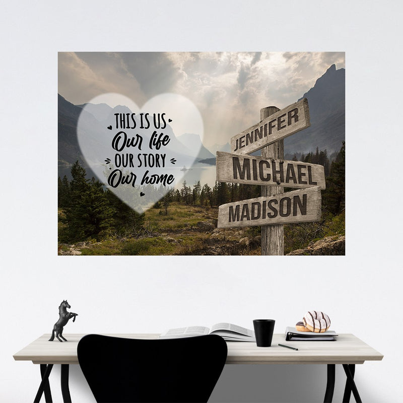 Mountain Range Heart Color Saying 7 Multi-Names Poster