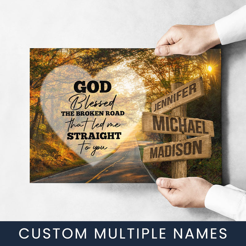 Autumn Road Heart Color - God Blessed Multi-Names Poster