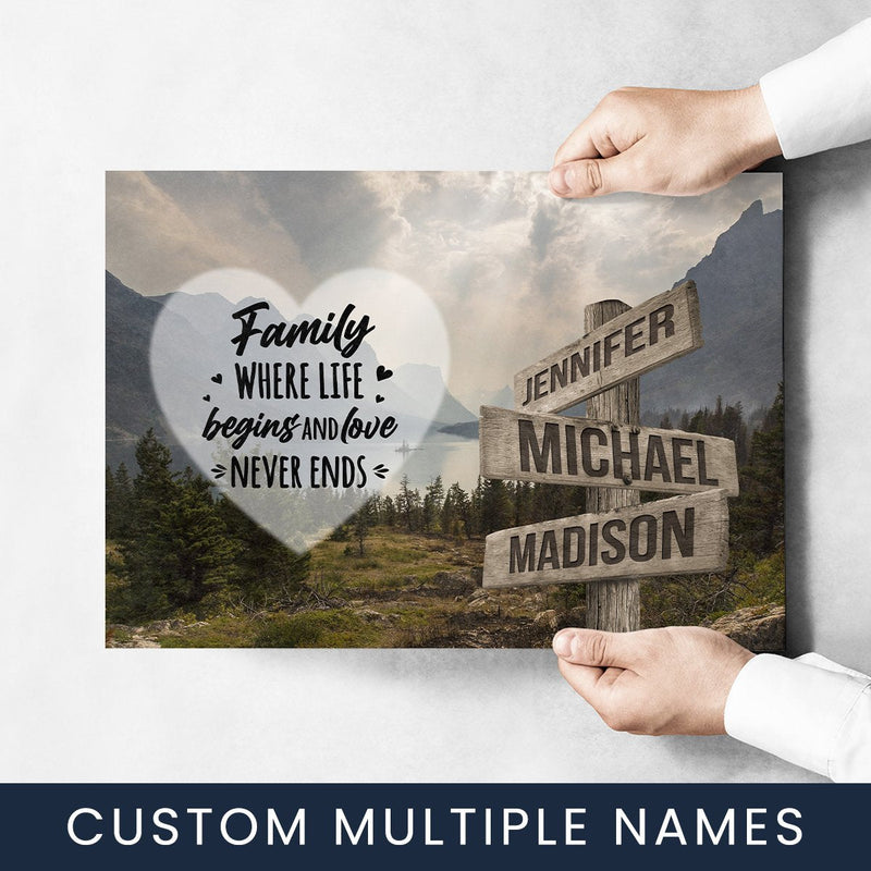 Mountain Range Heart Color Saying 6 Multi-Names Poster