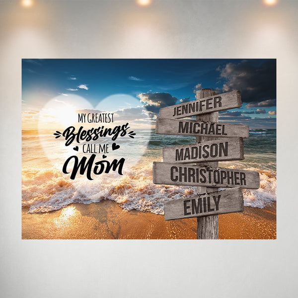 Ocean Sunset Color - Call Me Mom Multi-Names Poster