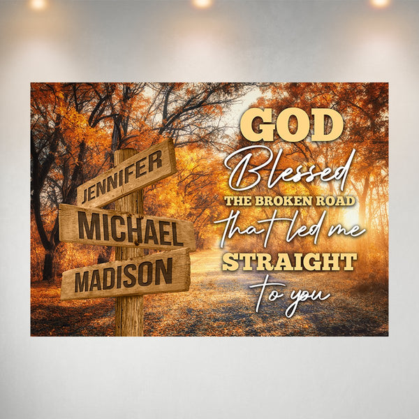 Autumn Road 2 Color - God Blessed Multi-Names Poster