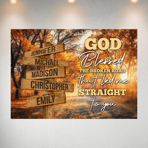 Autumn Road 2 Color - God Blessed Multi-Names Poster