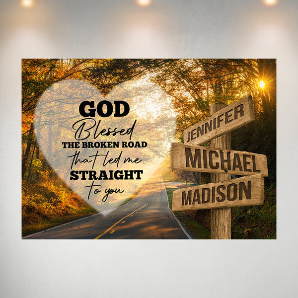 Autumn Road Heart Color - God Blessed Multi-Names Poster