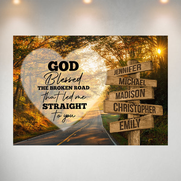 Autumn Road Heart Color - God Blessed Multi-Names Poster