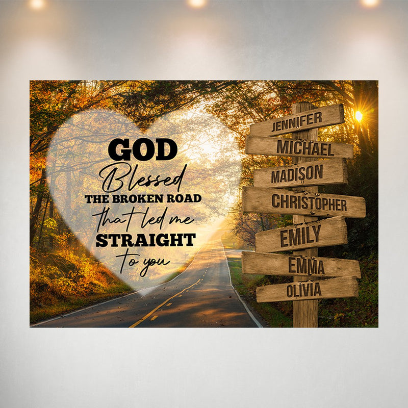 Autumn Road Heart Color - God Blessed Multi-Names Poster