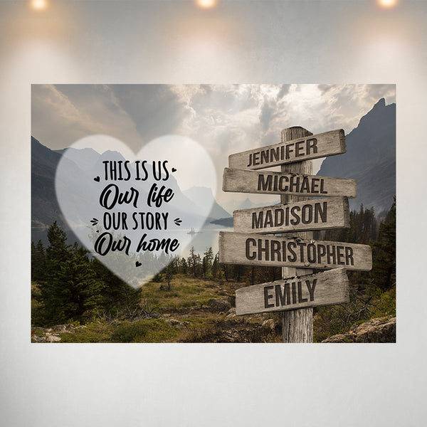 Mountain Range Heart Color Saying 7 Multi-Names Poster