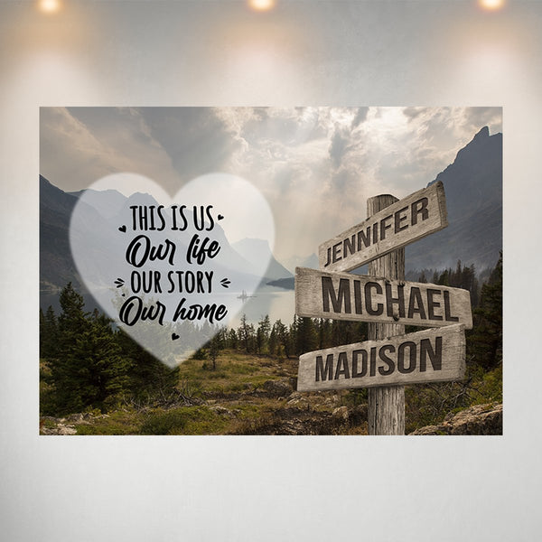 Mountain Range Heart Color Saying 7 Multi-Names Poster