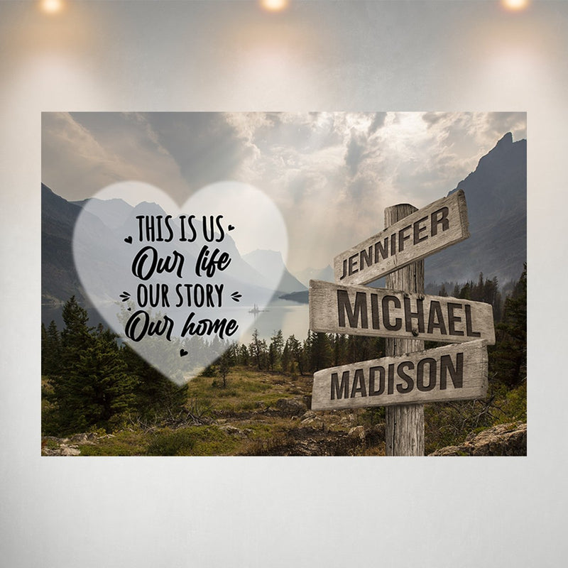 Mountain Range Heart Color Saying 7 Multi-Names Poster