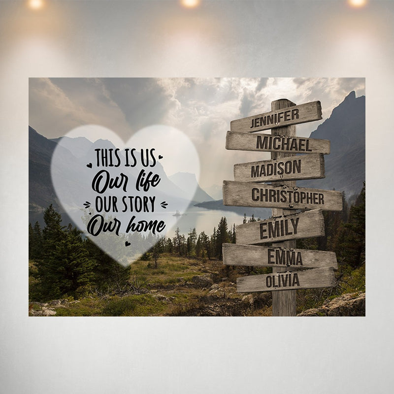 Mountain Range Heart Color Saying 7 Multi-Names Poster