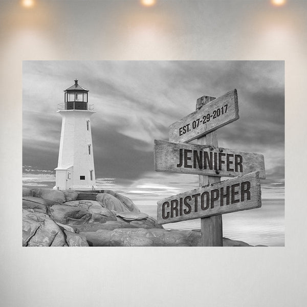 Lighthouse Sunset Names Poster