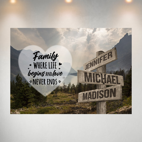 Mountain Range Heart Color Saying 6 Multi-Names Poster