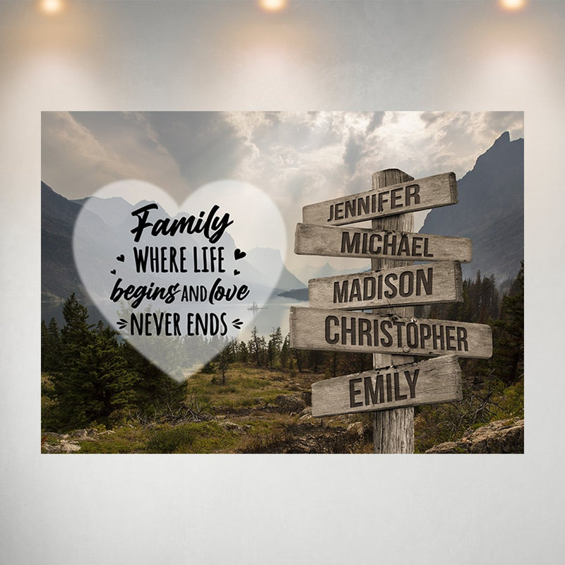 Mountain Range Heart Color Saying 6 Multi-Names Poster